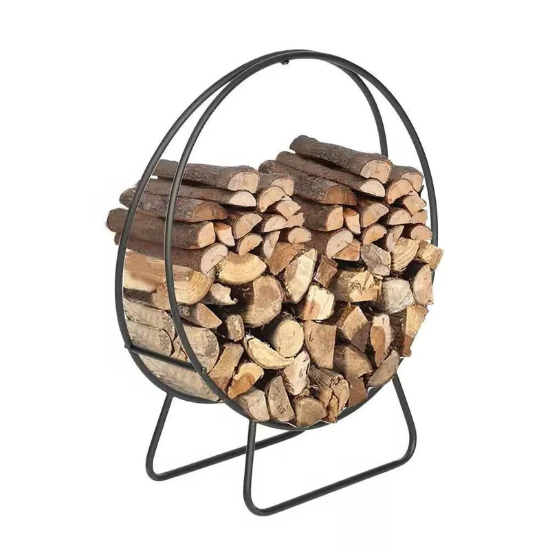 Indoor/Outdoor 2-ft. Round Black Powder-Coated Steel Firewood Log Rack by HomePacific