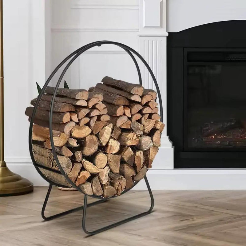Indoor/Outdoor 2-ft. Round Black Powder-Coated Steel Firewood Log Rack by HomePacific