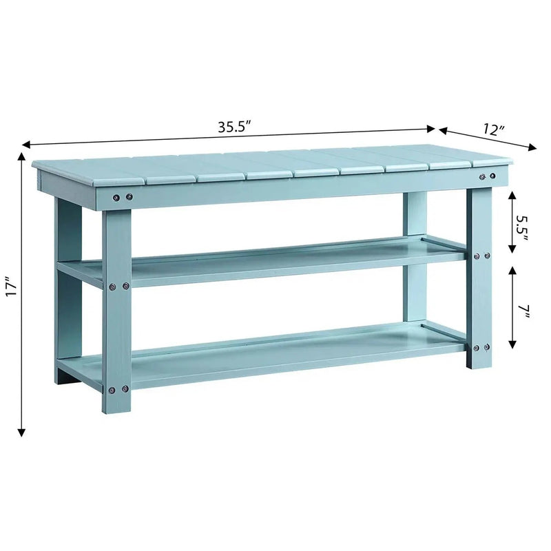 Sea Foam Aqua Blue Wood 2-Shelf Shoe Rack Storage Bench for Entryway or Closet by HomePacific