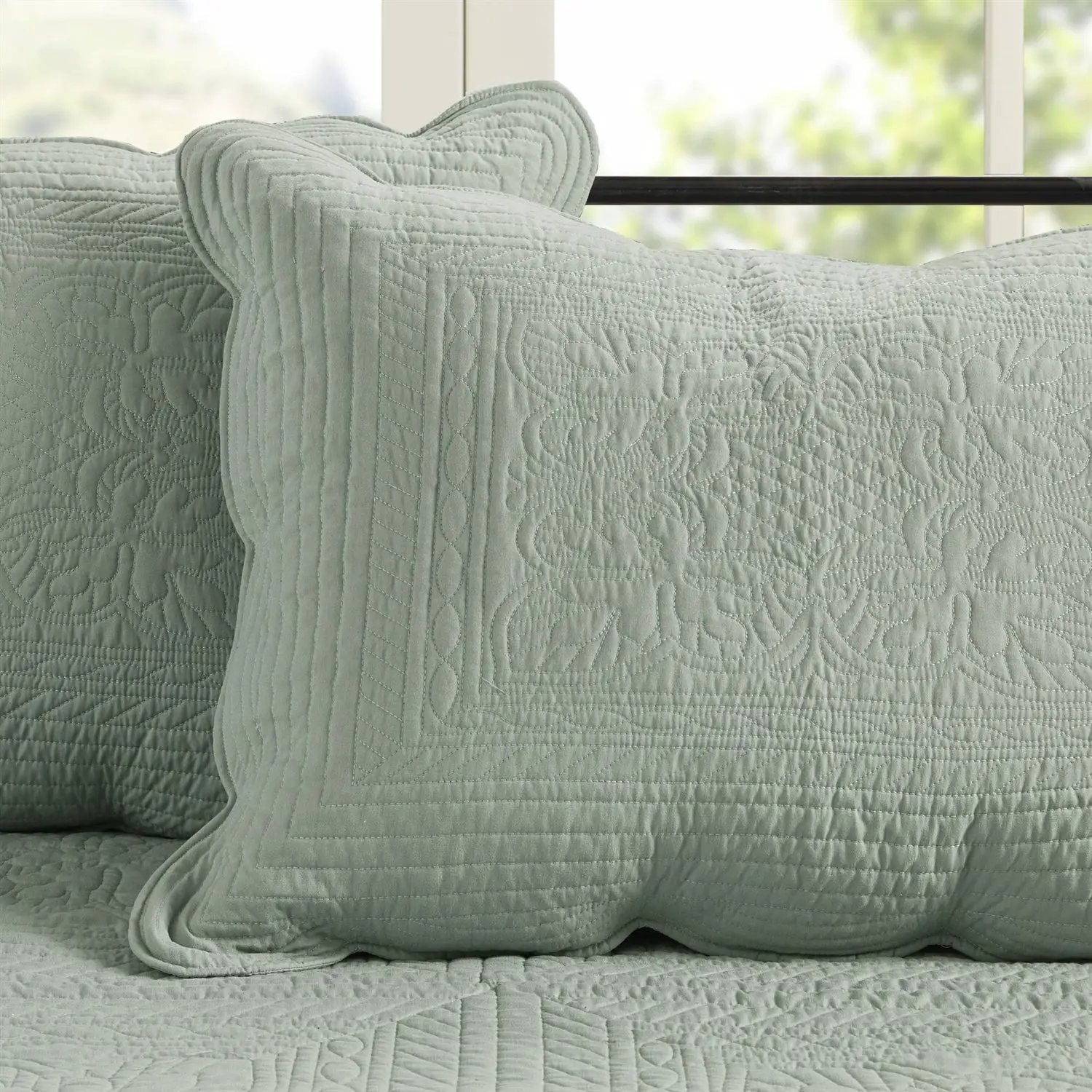 6-Piece Farmhouse Seafoam Green Daybed Cover Bedding Set with Scalloped Edges by HomePacific