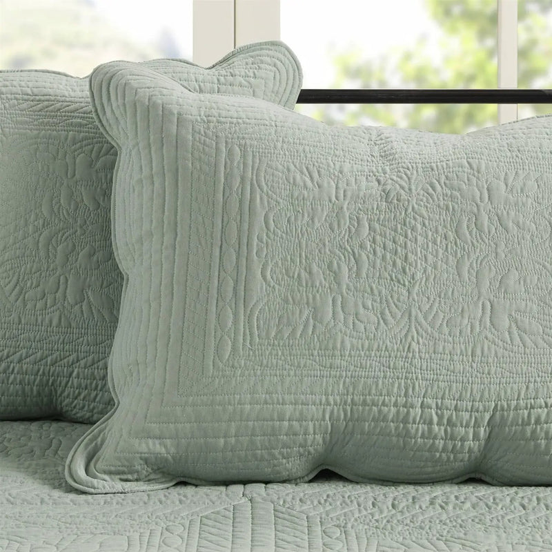 6-Piece Farmhouse Seafoam Green Daybed Cover Bedding Set with Scalloped Edges by HomePacific