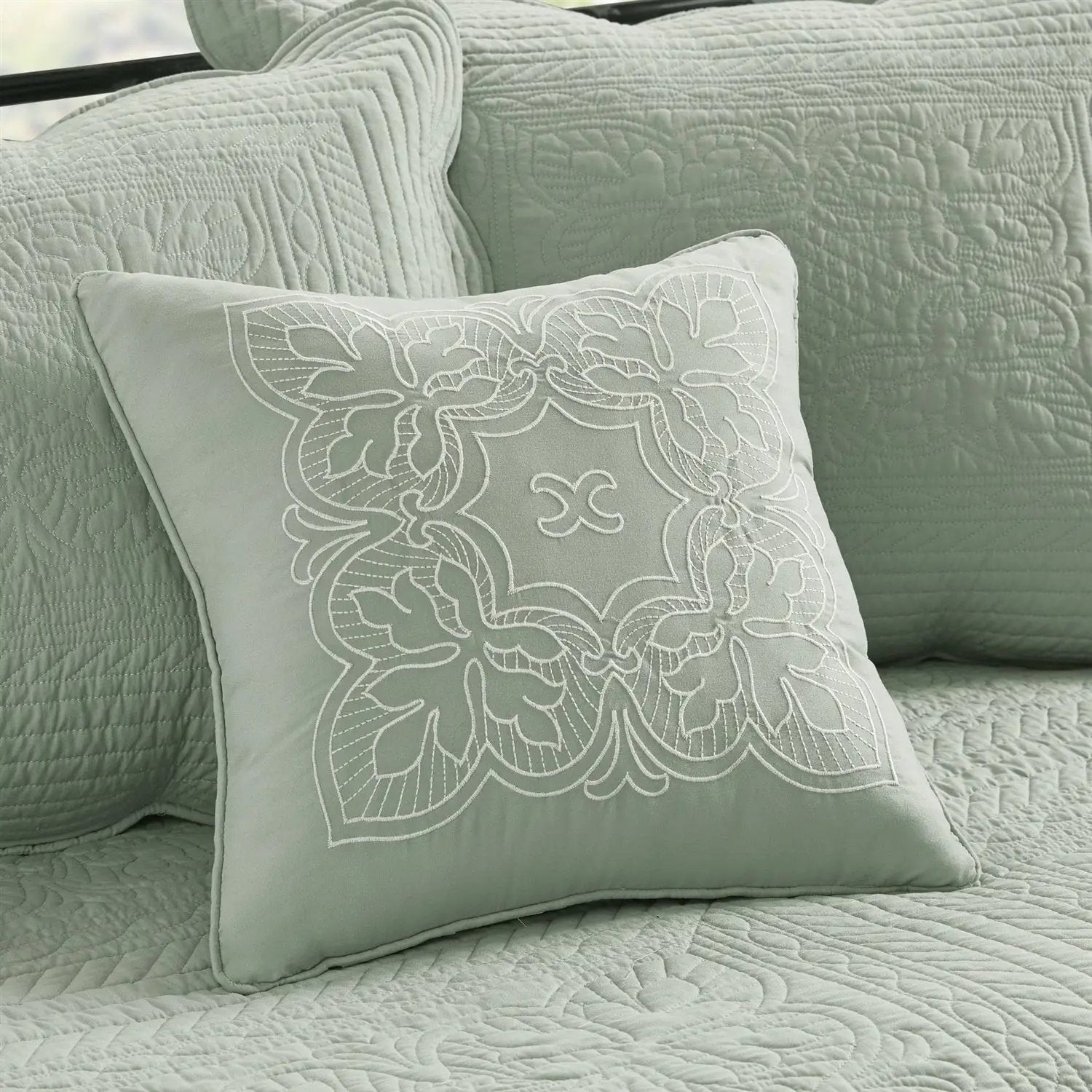6-Piece Farmhouse Seafoam Green Daybed Cover Bedding Set with Scalloped Edges by HomePacific