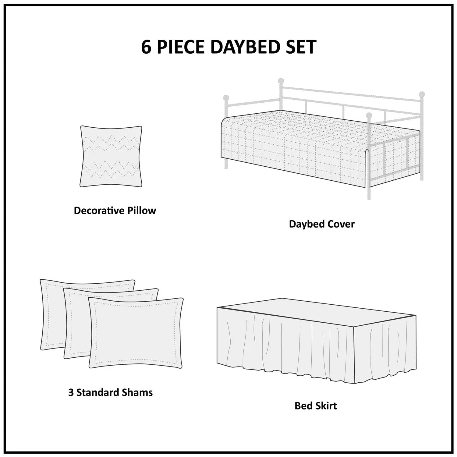 6-Piece Farmhouse Seafoam Green Daybed Cover Bedding Set with Scalloped Edges by HomePacific