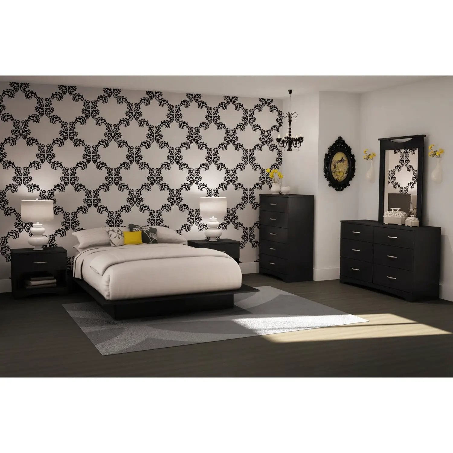 Modern 5-Drawer Bedroom Chest in Black Wood Finish by HomePacific