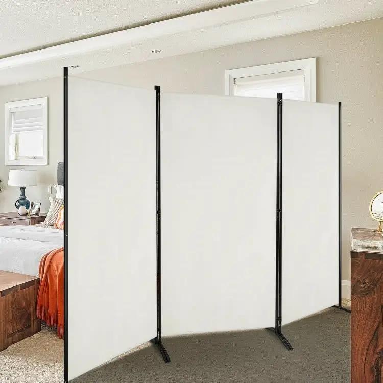 6-Ft White 3-Panel Room Divider Screen with Steel Base and Heavy Duty Hinges by HomePacific