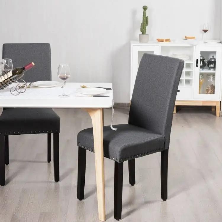 Set of 2 Grey Linen Upholstered Nailhead Dining Chair - 330 lbs. Weight Capacity by HomePacific