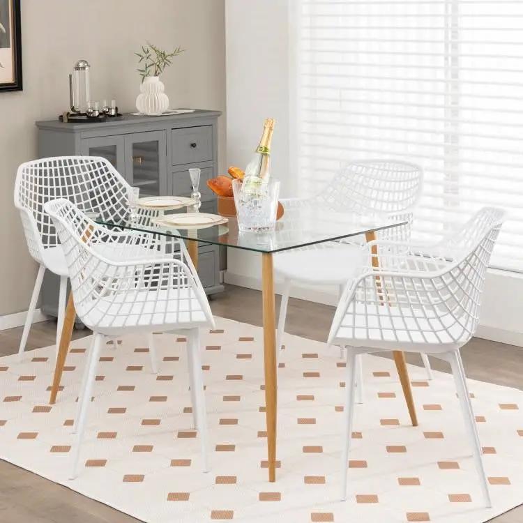 Set of 4 Modern Mid-Century White Mesh Dining Chair with Ergonomic Backrest by HomePacific