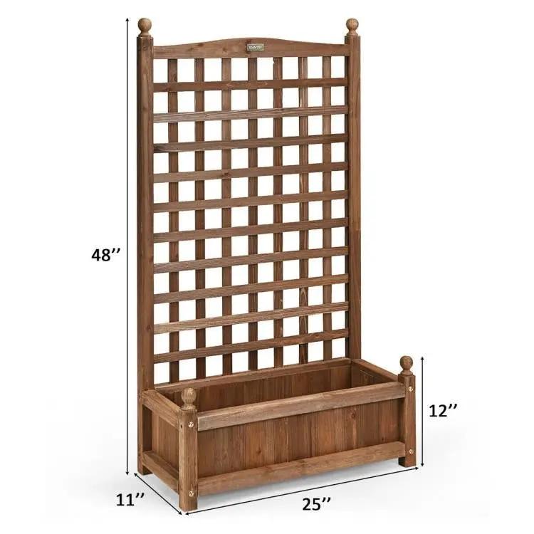 Solid Wood Farmhouse Garden Planter Box with 48-inch High Trellis by HomePacific
