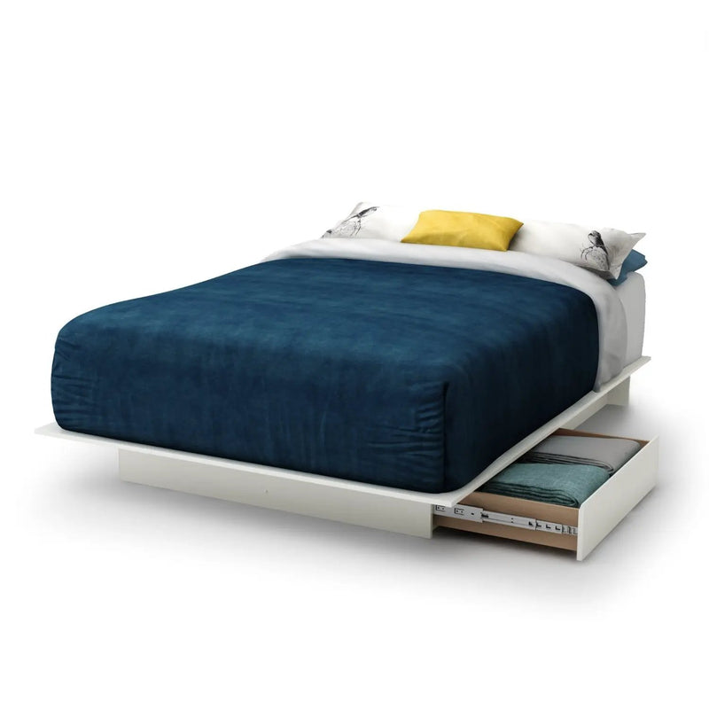 Full size White Modern Platform Bed Frame with 2 Storage Drawers by HomePacific