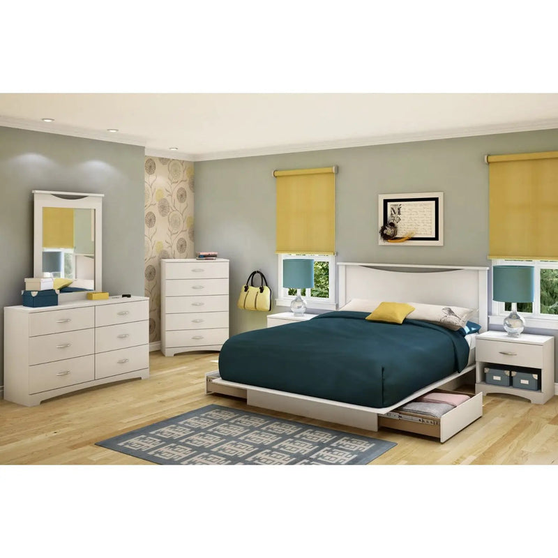 Full size White Modern Platform Bed Frame with 2 Storage Drawers by HomePacific