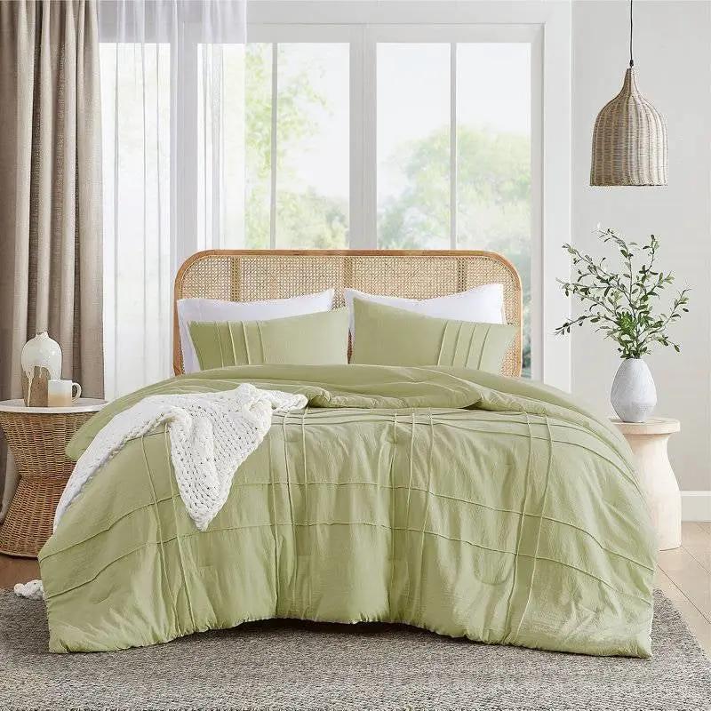 Queen size Microfiber Pleated Lightweight Soft Comforter Set in Sage Green by HomePacific