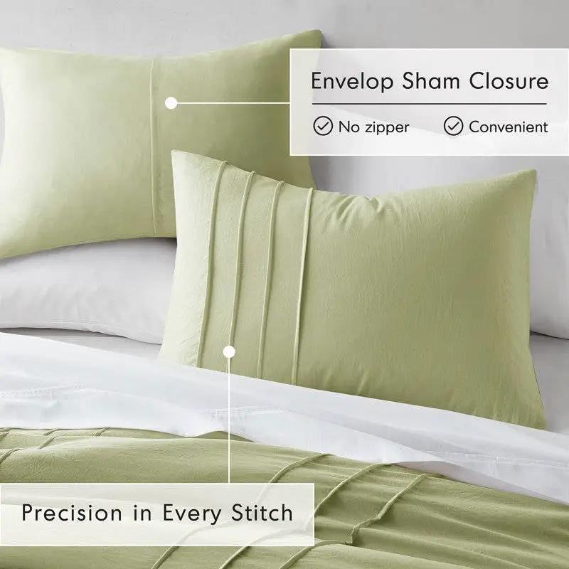 Queen size Microfiber Pleated Lightweight Soft Comforter Set in Sage Green by HomePacific