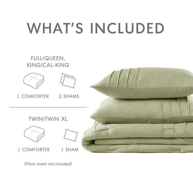 Queen size Microfiber Pleated Lightweight Soft Comforter Set in Sage Green by HomePacific