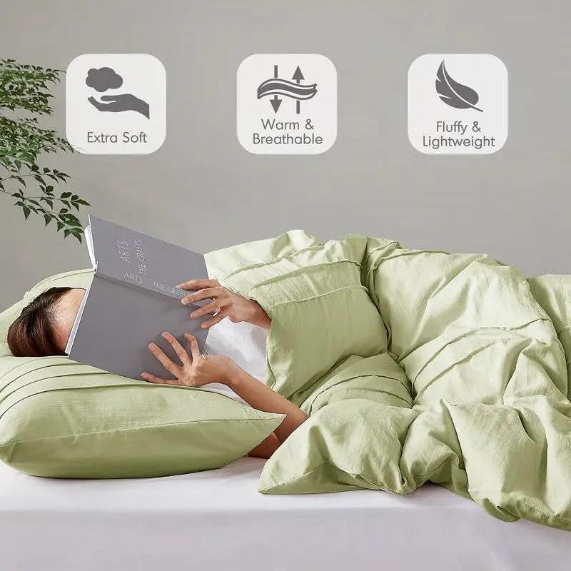 King size Microfiber Pleated Lightweight Soft Comforter Set in Sage Green by HomePacific