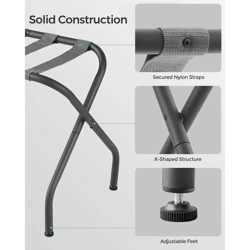 Sturdy Grey Metal Folding Luggage Rack by HomePacific