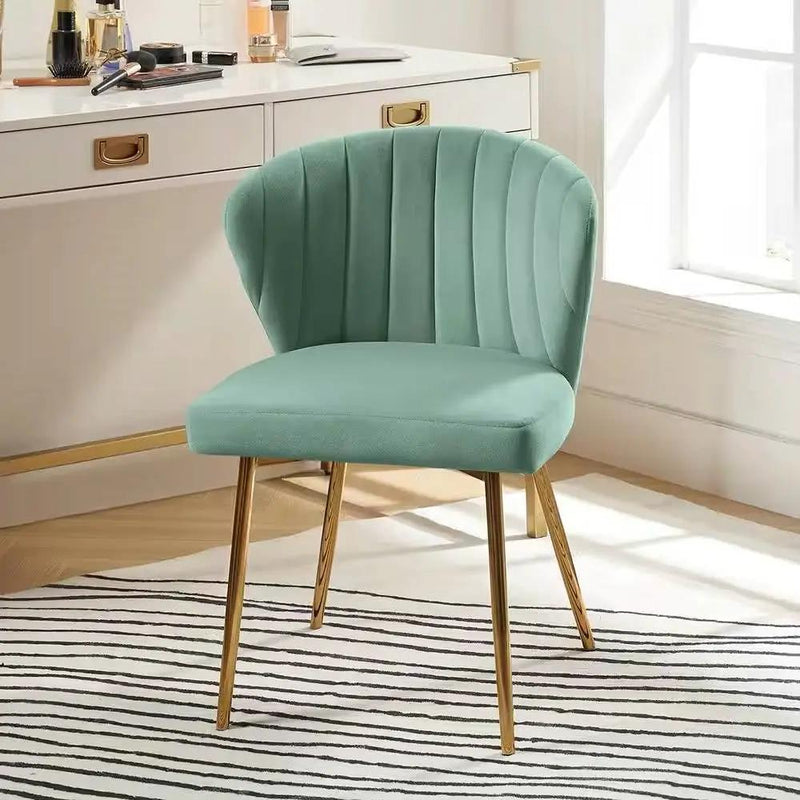 Sage Green Velvet Upholstered Wingback Accent Side Chair with Gold Metal Legs by HomePacific
