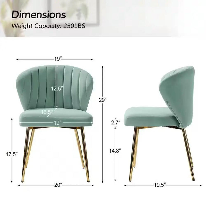 Sage Green Velvet Upholstered Wingback Accent Side Chair with Gold Metal Legs by HomePacific