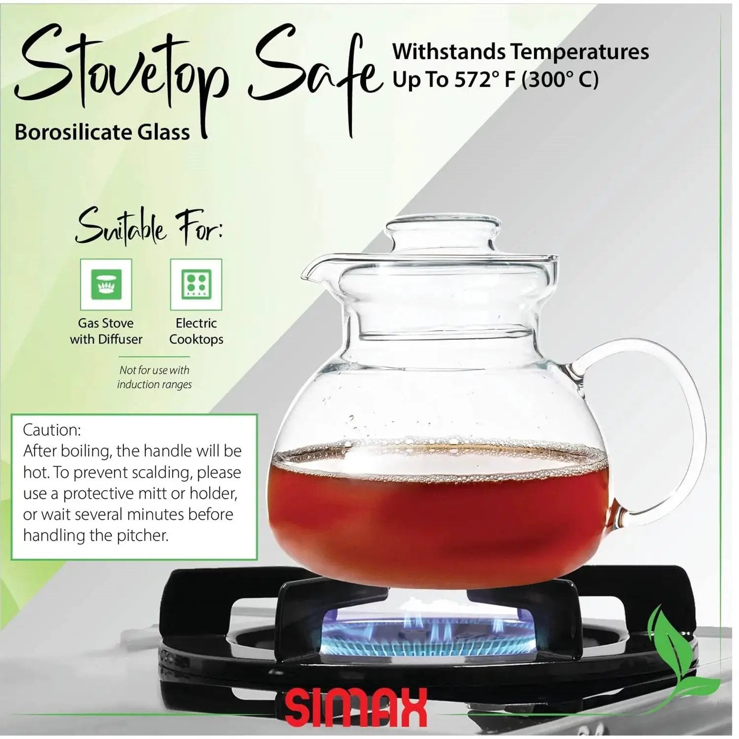 1.5 Quart Glass Teapot Tea Kettle for Stove Top by HomePacific