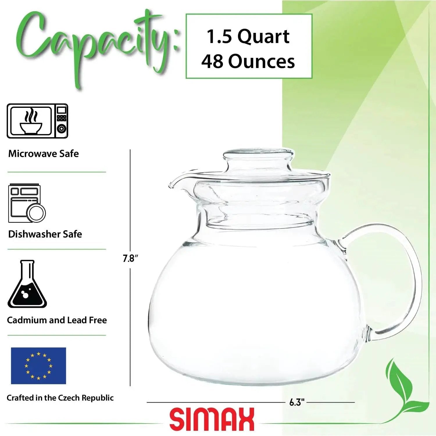 1.5 Quart Glass Teapot Tea Kettle for Stove Top by HomePacific