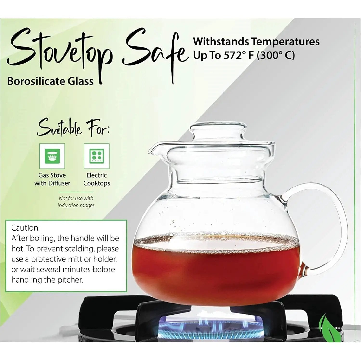 1.5 Quart Stovetop Clear Glass Teapot Kettle with Lid - Microwave Safe by HomePacific