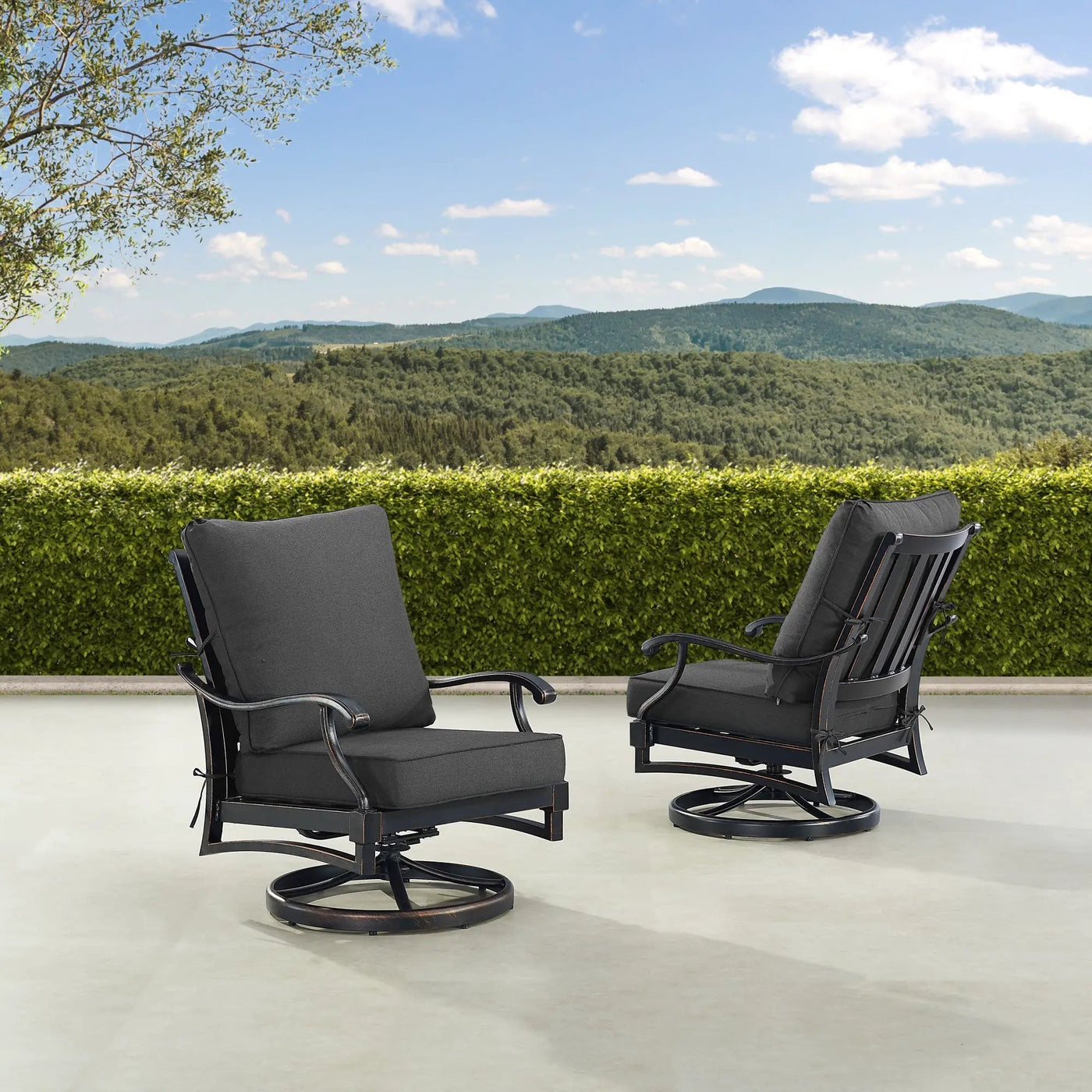 Pair of Black Aluminum Deep Seating Swivel Rocker Club Chairs with Cushions by Sharicks