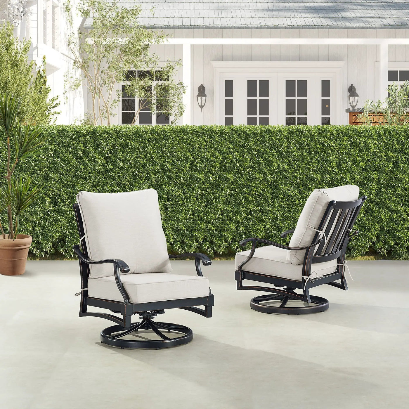 Pair of Black Aluminum Deep Seating Swivel Rocker Club Chairs with Cushions by Sharicks