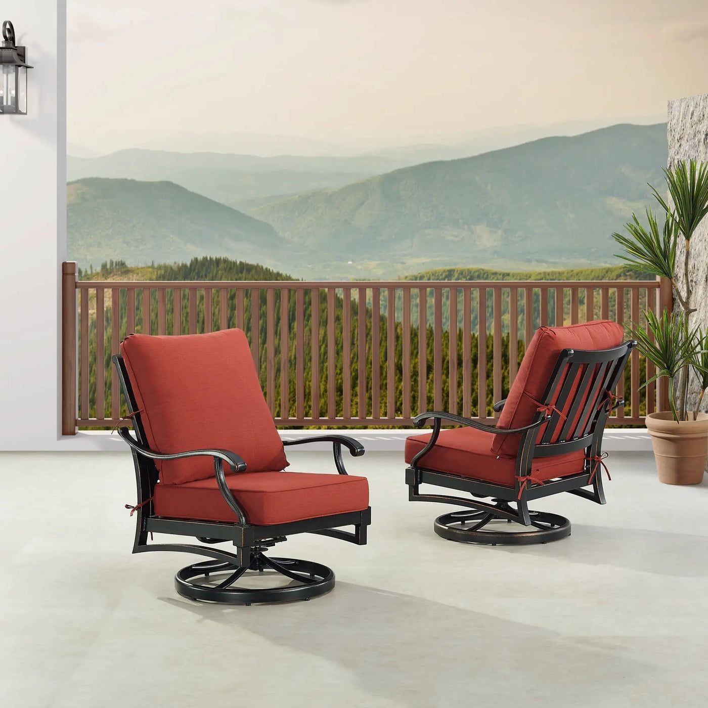 Pair of Black Aluminum Deep Seating Swivel Rocker Club Chairs with Cushions by Sharicks