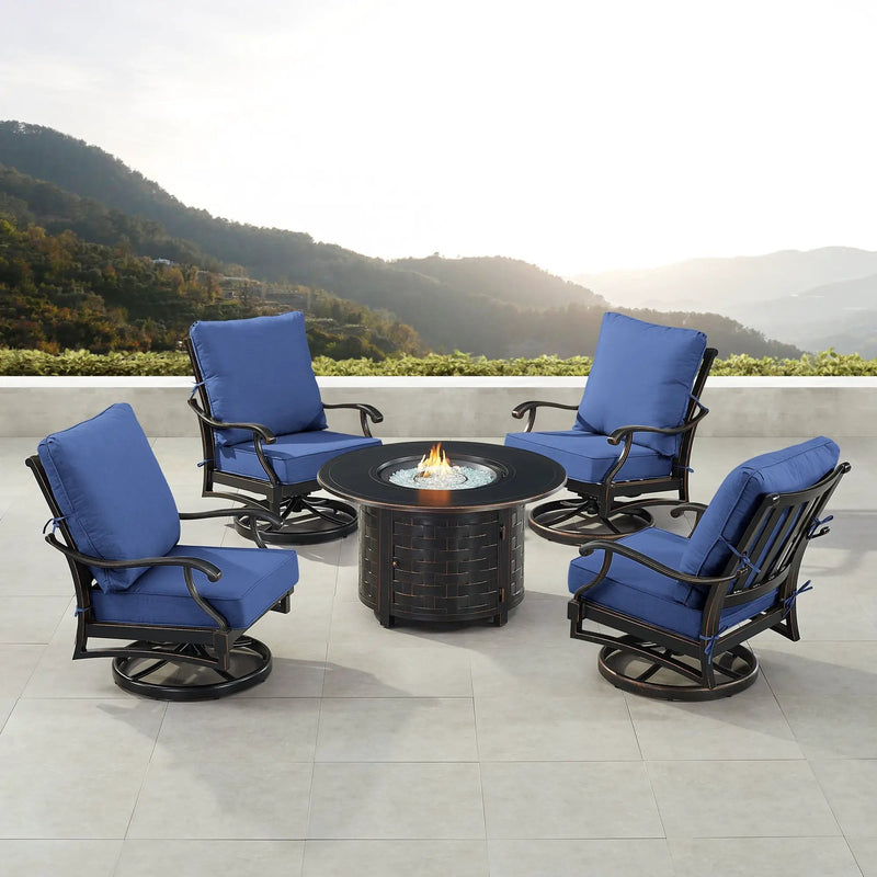 Black Aluminum Fire Table Set with Four Club Chairs by Sharicks
