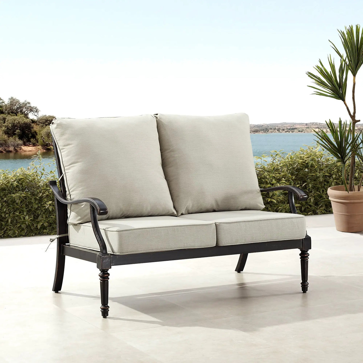 Black Aluminum Deep Seating Loveseat with Cushions by Sharicks