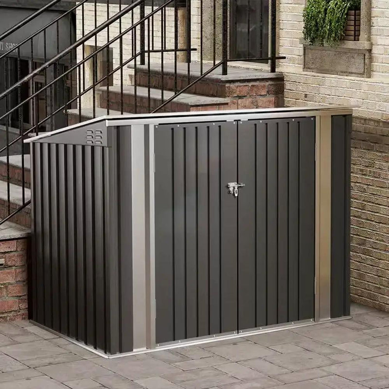 Outdoor Black Galvanized Steel Trash Can Storage Shed - Holds 2 Garbage Bins by HomePacific