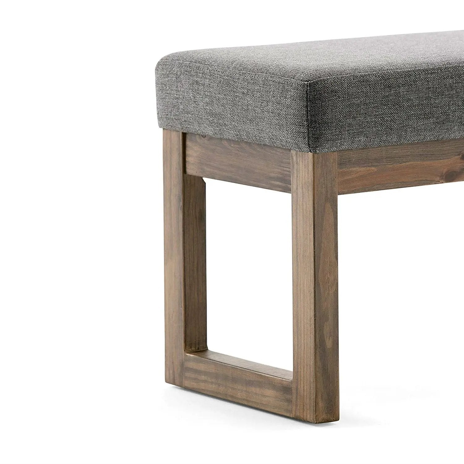 Modern Wood Frame Accent Bench Ottoman with Grey Upholstered Fabric Seat by HomePacific