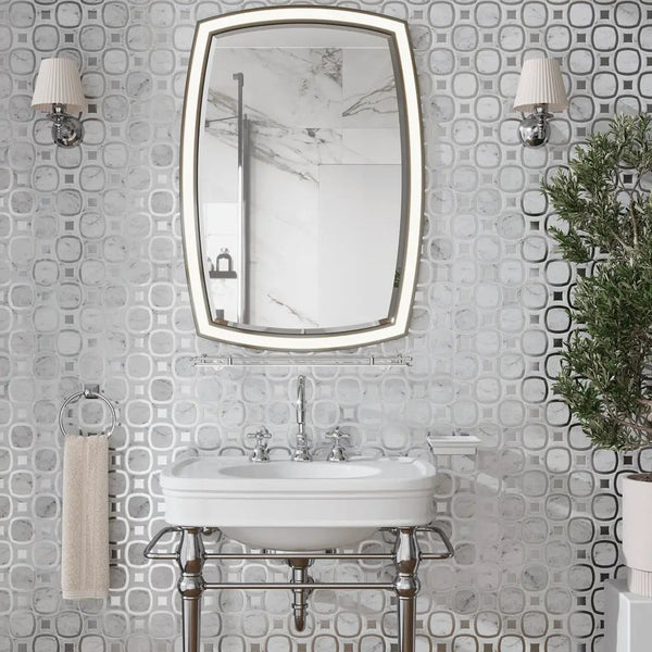 Cloud White Silver 11x11 Polished Glossy Octagon Bianco Carrara Glass Marble Mosaic Tile (5 pack, 4.51 sq ft/case)