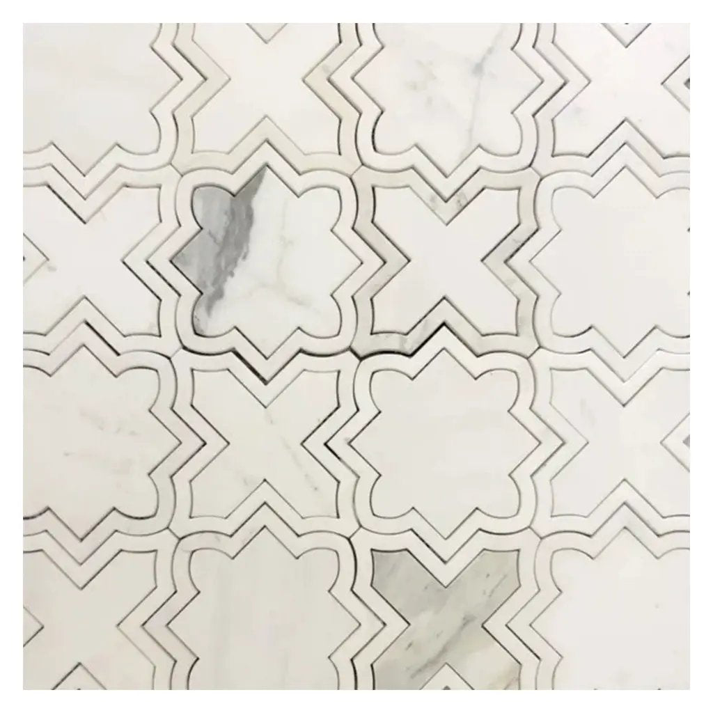 Warm White 10x10 Honed Star and Cross Dolomite Calacatta Marble Mosaic Tile (5 pack, 3.54 sq ft/case) by Apollo Tile