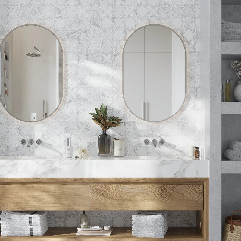 Warm White 10x10 Honed Star and Cross Dolomite Calacatta Marble Mosaic Tile (5 pack, 3.54 sq ft/case) by Apollo Tile