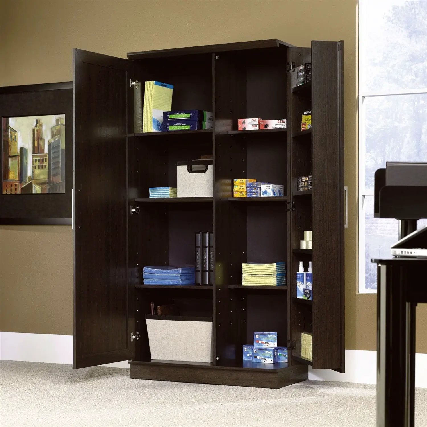 Multi-Purpose Living Room Kitchen Cupboard Storage Cabinet Armoire in Brown by HomePacific