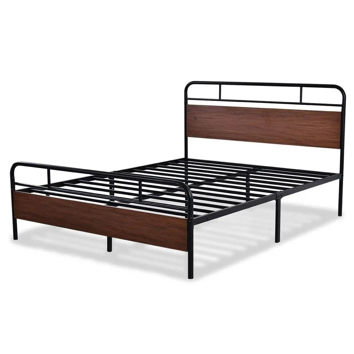 Queen Size Industrial Metal Wood Platform Bed Frame with Headboard and Footboard by HomePacific