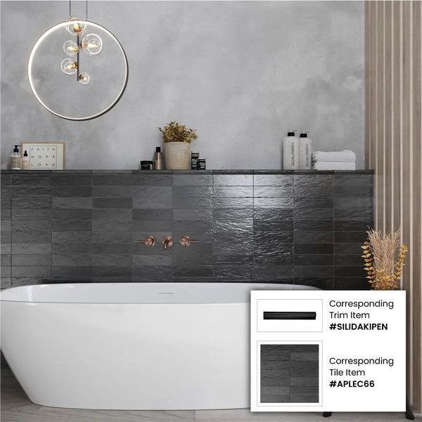 Black 1.25x8 Matte Glossy Ceramic Bullnose Tile Trim (10 pack, 0.667 sq ft/case), photo 2 of 6