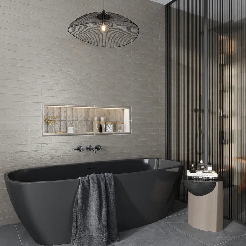 Cloud Gray 2.5x8 Glossy Matte Subway Ceramic Tile (38 pack, 5.38 sq ft/case) by Apollo Tile