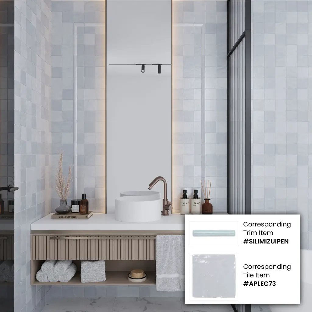 Grayish Blue 1.25x8 Matte Glossy Ceramic Bullnose Tile Trim (10 pack, 0.667 sq ft/case) by Apollo Tile