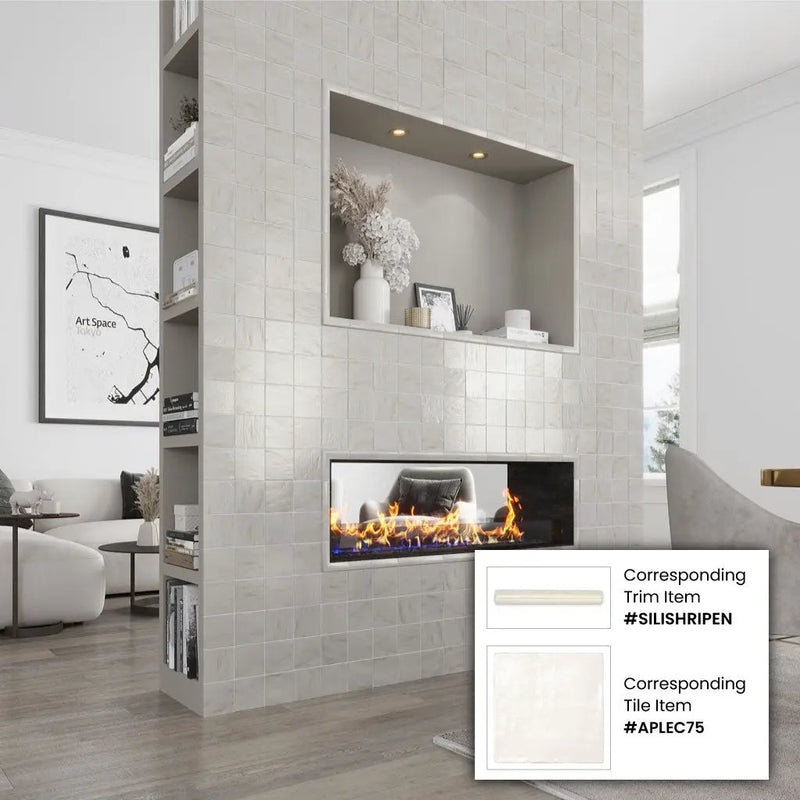 White 1.25x8 Matte Glossy Ceramic Bullnose Tile Trim (10 pack, 0.667 sq ft/case) by Apollo Tile
