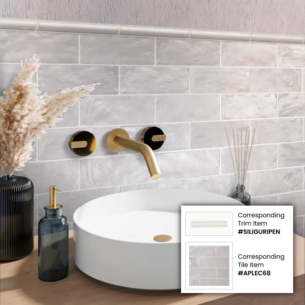 Light Gray 1.25x8 Matte Glossy Ceramic Bullnose Tile Trim (10 pack, 0.667 sq ft/case) by Apollo Tile