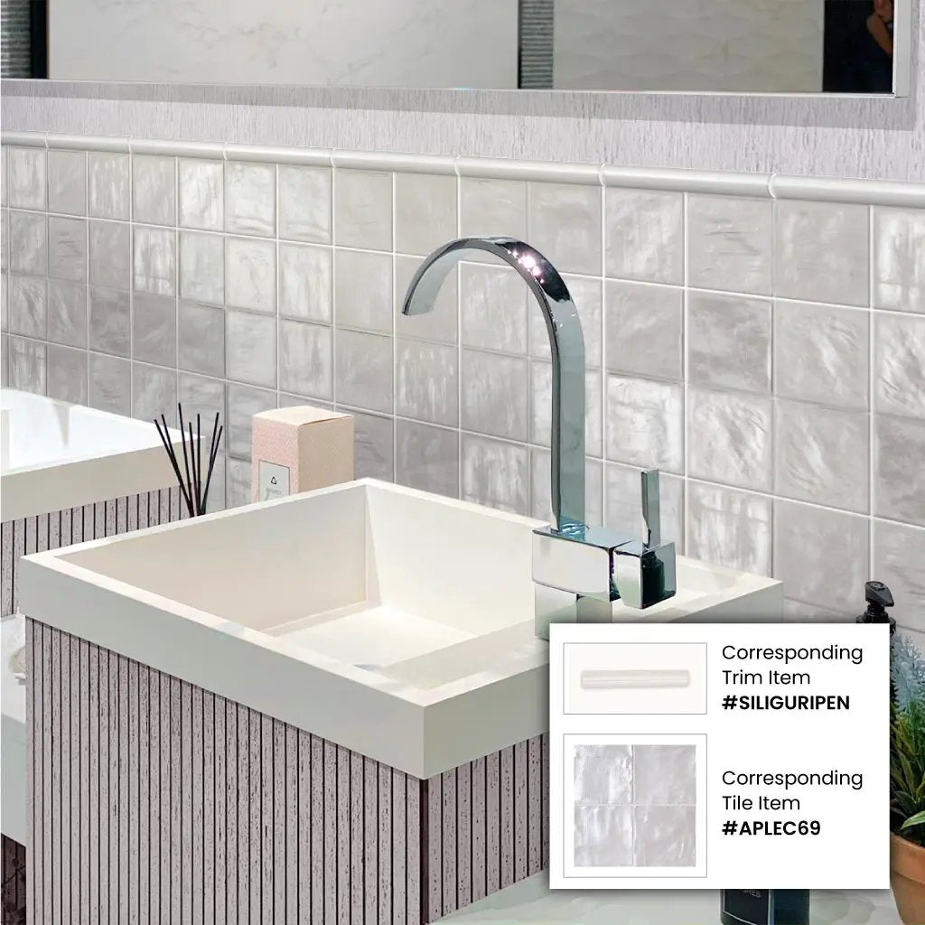 Light Gray 1.25x8 Matte Glossy Ceramic Bullnose Tile Trim (10 pack, 0.667 sq ft/case) by Apollo Tile