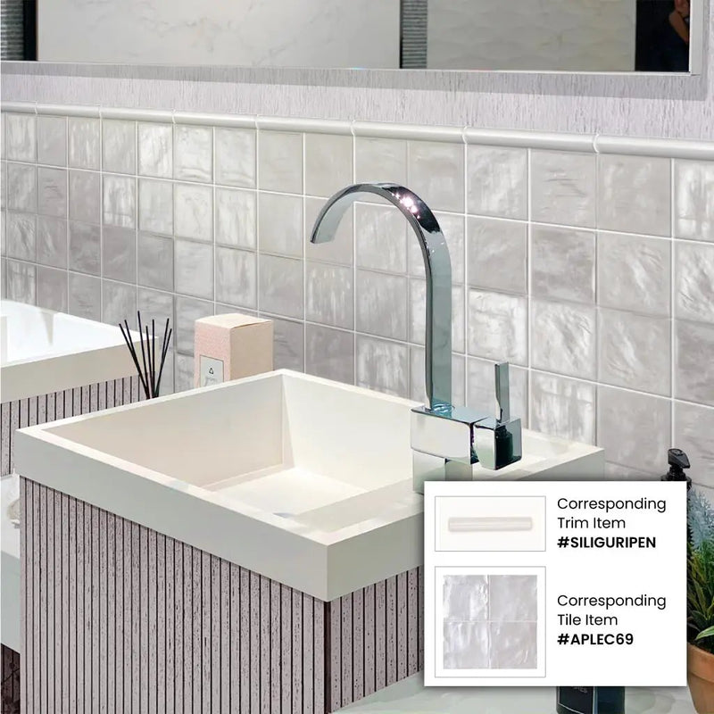 Light Gray 1.25x8 Matte Glossy Ceramic Bullnose Tile Trim (10 pack, 0.667 sq ft/case) by Apollo Tile