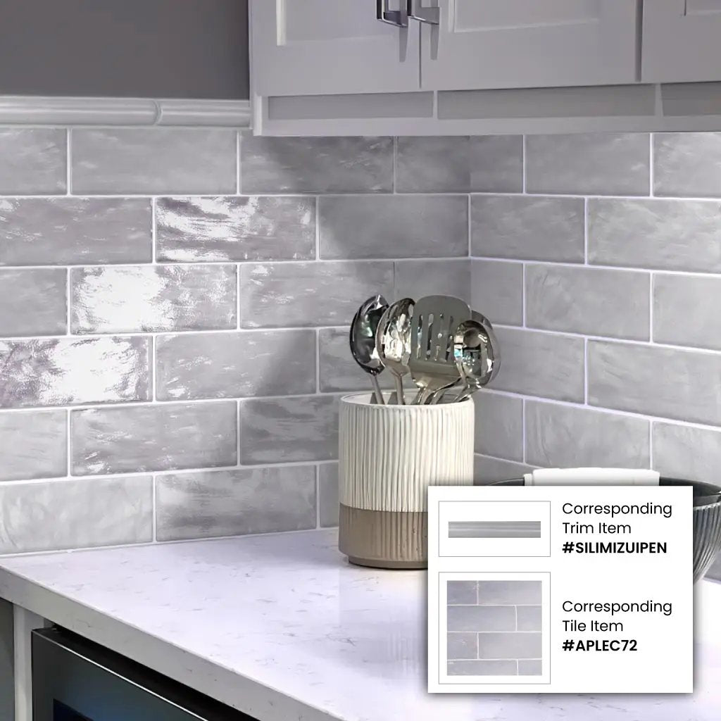 Grayish Blue 1.25x8 Matte Glossy Ceramic Bullnose Tile Trim (10 pack, 0.667 sq ft/case) by Apollo Tile