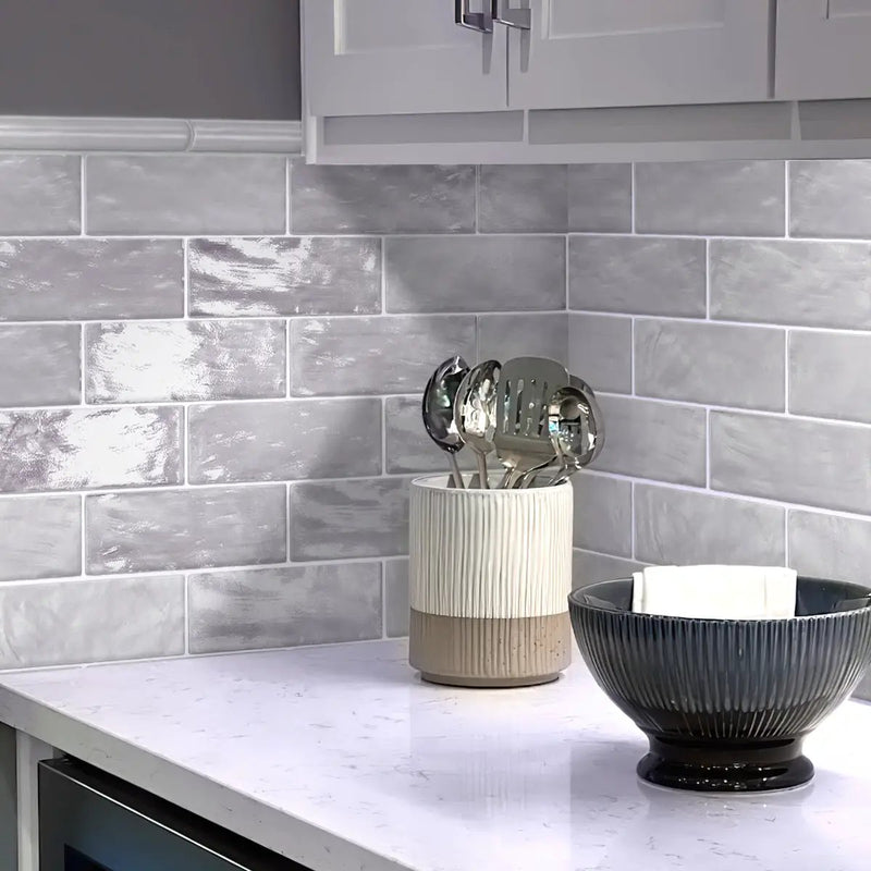 Grayish Blue 2.5x8 Glossy Matte Subway Ceramic Tile (38 pack, 5.38 sq ft/case) by Apollo Tile
