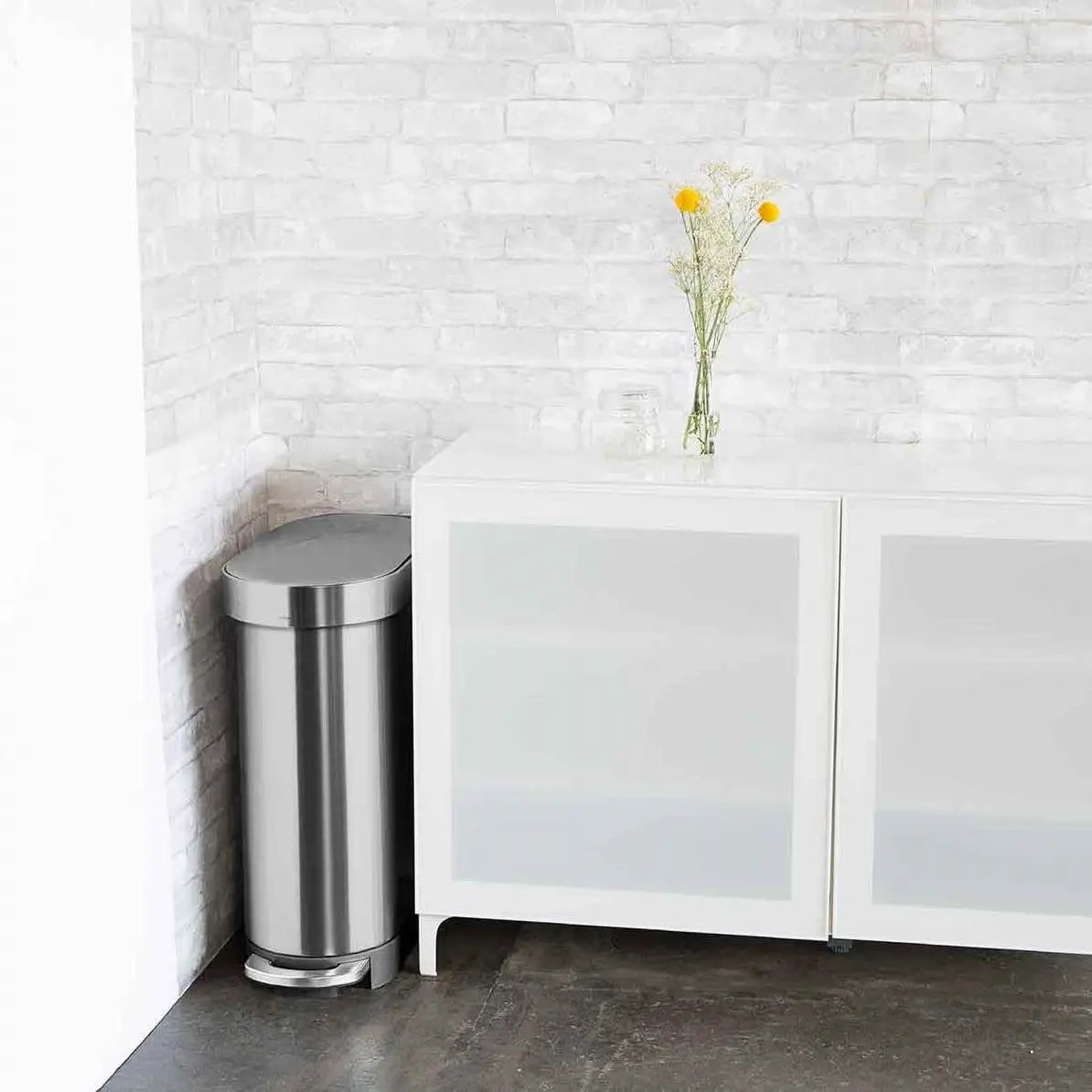 Stainless Steel 12-Gallon Narrow Kitchen Trash Can with Easy Step-on Lid by HomePacific