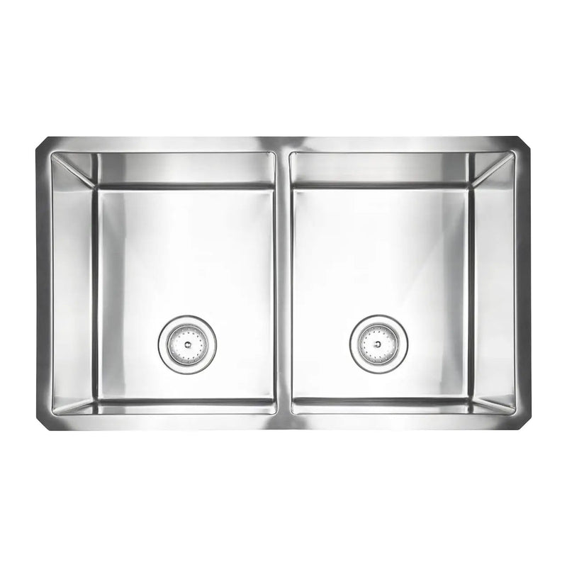 Double Bowl Handcrafted 50/50 Kitchen Sink Stainless Steel close up