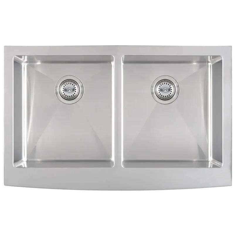 Double Bowl Farmhouse Apron 50/50 Kitchen Sink Stainless Steel close up