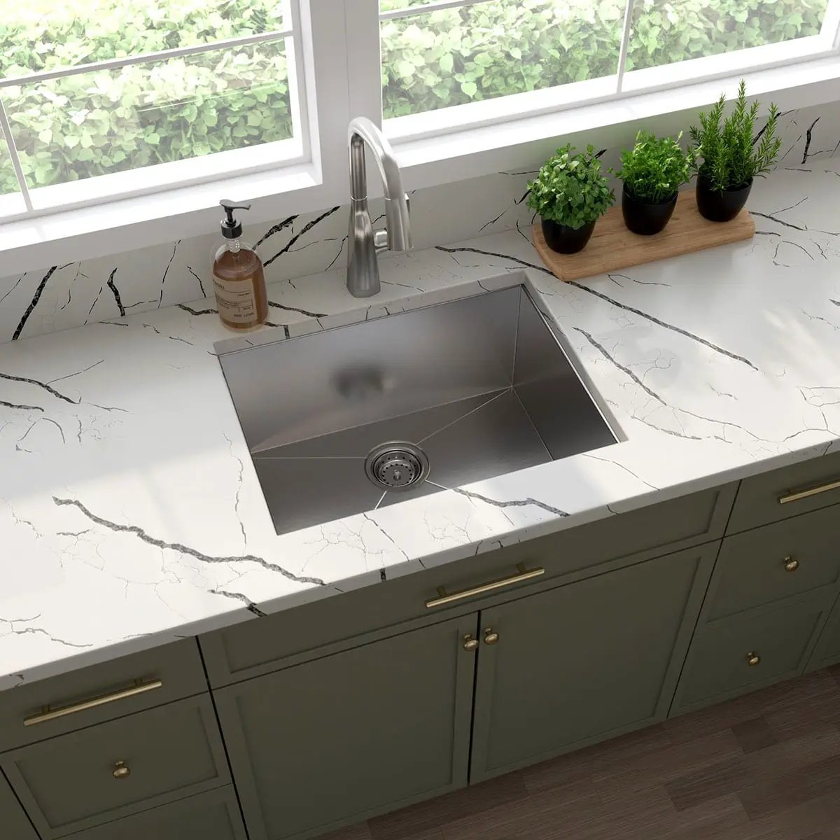 Single Bowl Handcrafted Kitchen Sink Stainless Steel in a finished room