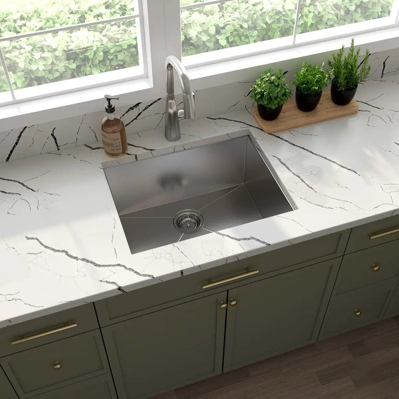 Single Bowl Handcrafted Kitchen Sink Stainless Steel in a finished room